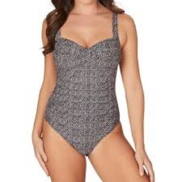 Nip Tuck Joanne one piece swimsuit multi fit cup navy blue gold size 8 - Picture 1 of 9